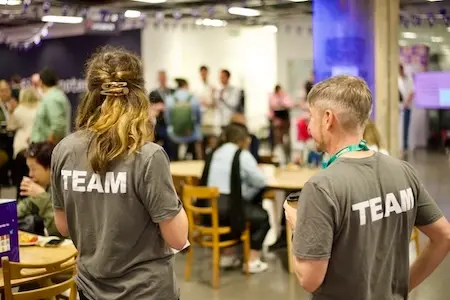 Two of the Clearleft team surveying the break area.