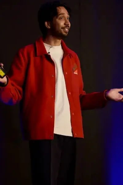 Videha Sharma on stage at UX London.